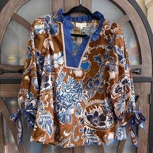 Entro Blue and Brown Floral Blouse